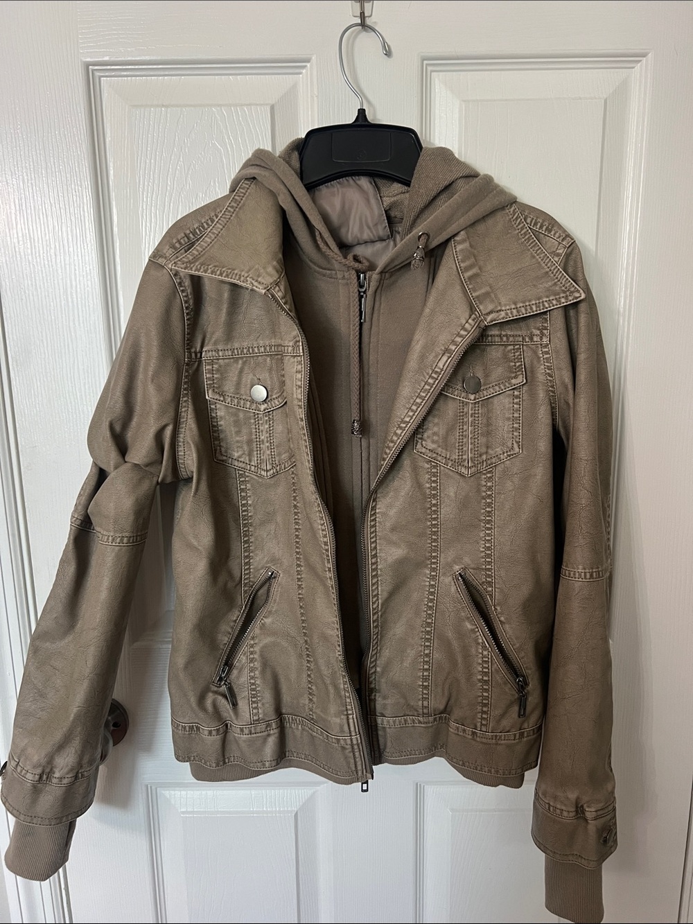 Excellent condition layered look vegan leather coat